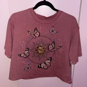 No Boundaries Mauve Pink Butterfly Sun Crop Tee